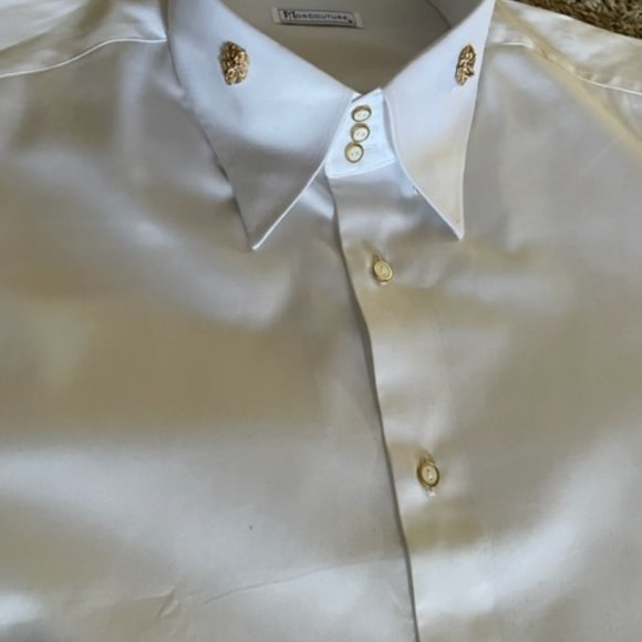 MorCouture White Black Lion High Collar Shirt - Picture 2 of 4